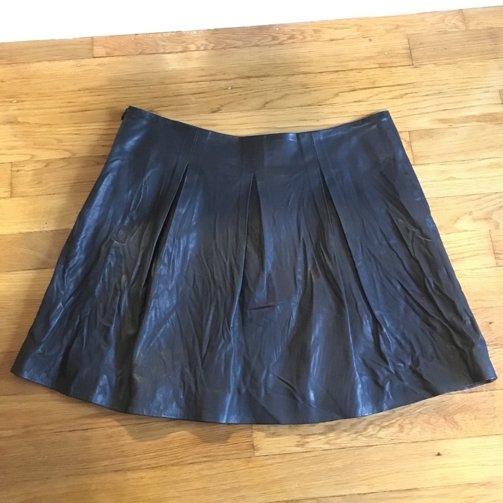 Pleated leather theory skirt